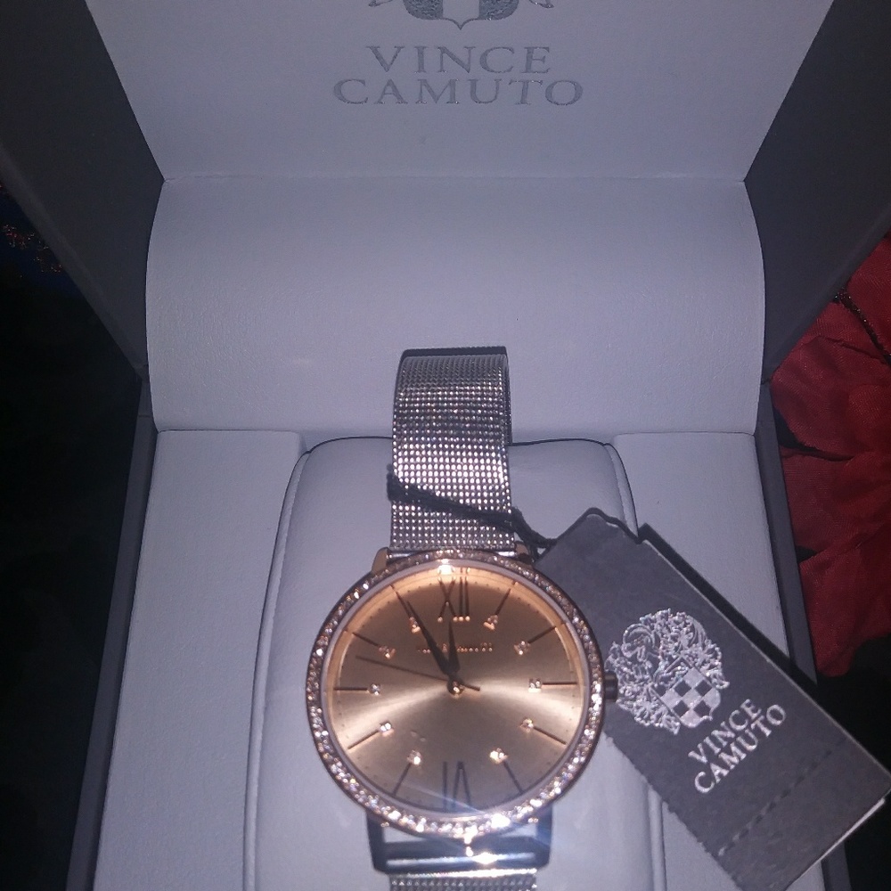 Vince Camuto Rose Gold face, Silver Mesh band